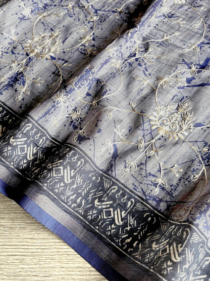 Dove Grey Premium Tussar Silk Saree