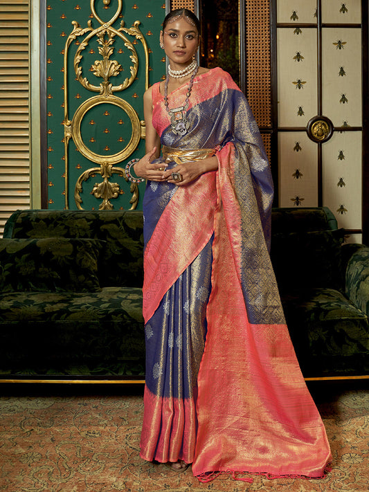 Pink & Violet Woven Banarasi Silk Saree