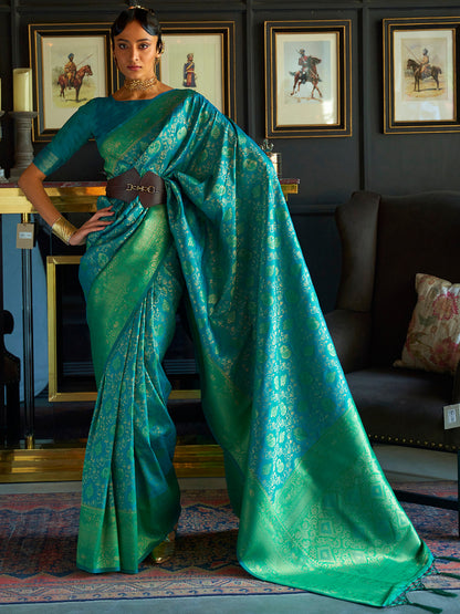 Emrald Green Woven Dharmavaram  Silk Saree