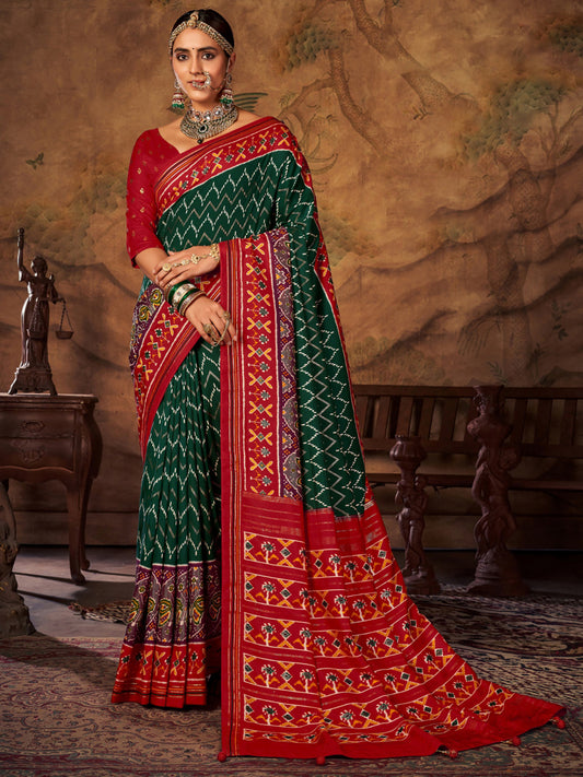 Forest Green Patola Tussar Silk Saree