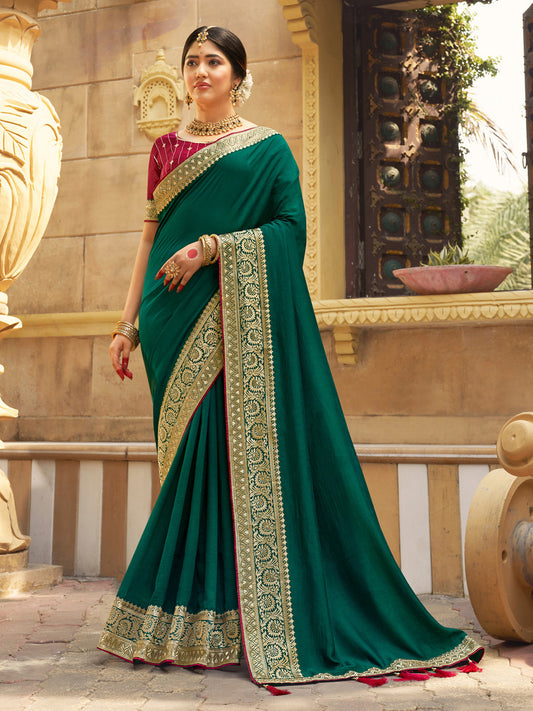 Forest Green Vichitra Silk Silk Saree