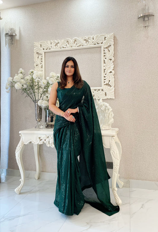 Forest Green Georgette Saree