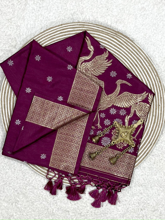 Grape Violet Kosa Silk Saree