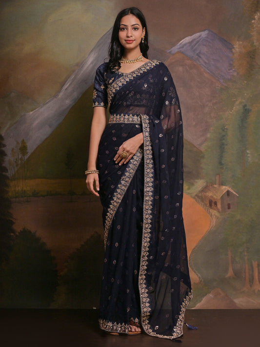 Indigo Blue Georgette Saree