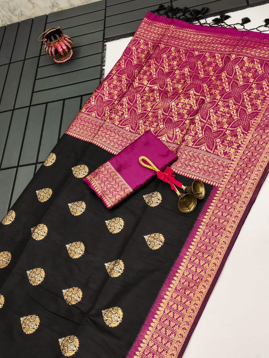 Jade Black Premium Tussar Silk Saree