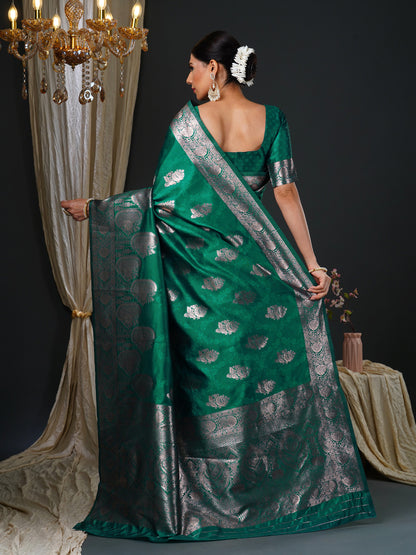 Jungle Green Woven Banarasi Silk Saree