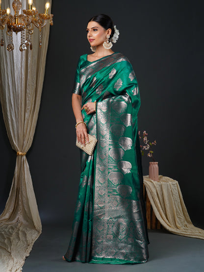 Jungle Green Woven Banarasi Silk Saree