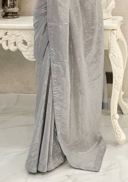 Lava Grey Georgette Saree