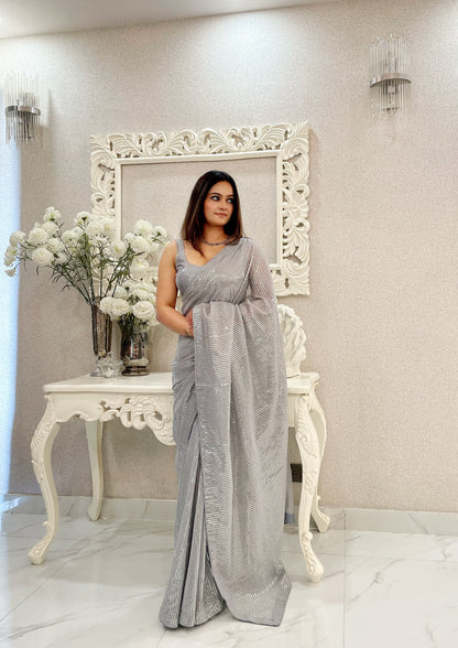 Lava Grey Georgette Saree