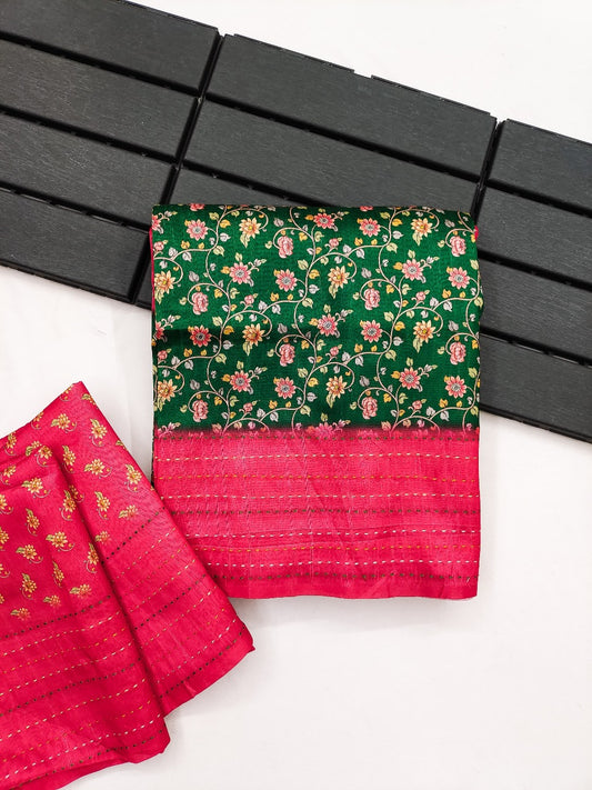 Leaf Green Premium Tussar Silk Saree