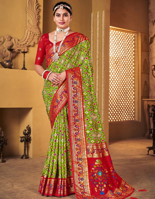 Leaf Green Woven Patola Silk Saree