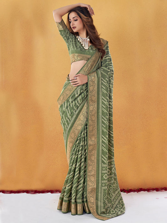 Leaf Green Printed Sungudi Dola Silk Saree