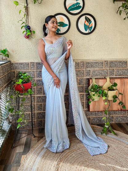 Light Blue Georgette Saree