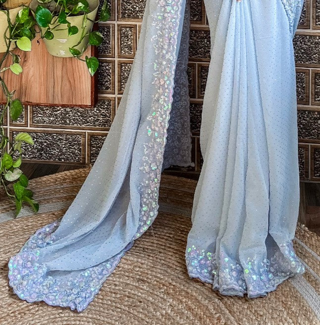 Light Blue Georgette Saree