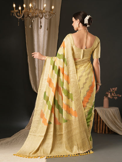 Lime Yellow Woven Banarasi Georgette Saree