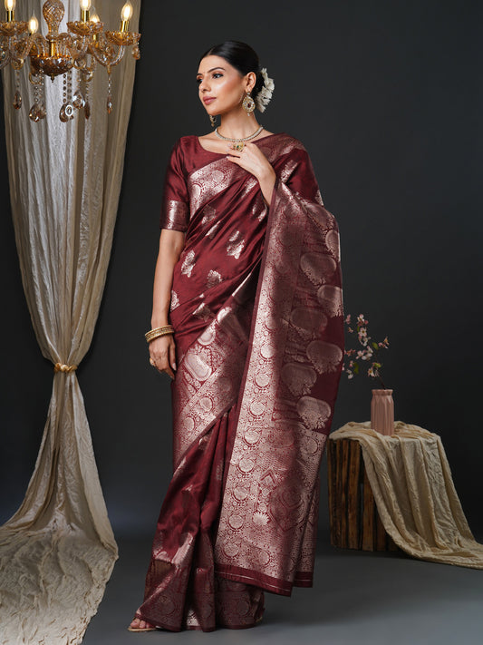 Lipstick Red Woven Banarasi Silk Saree