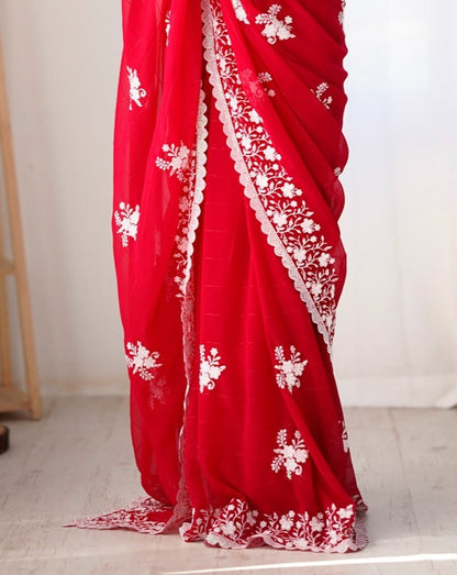 Lipstick Red Sequins Georgette Saree