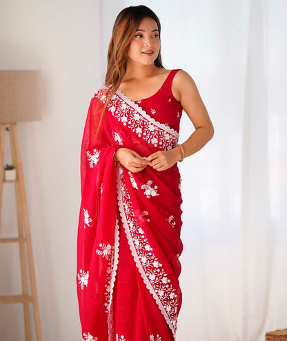 Lipstick Red Sequins Georgette Saree