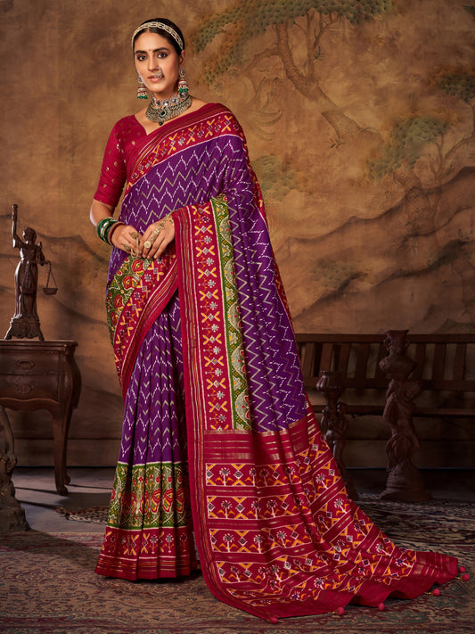 Lollipop Violet Patola Tussar Silk Saree