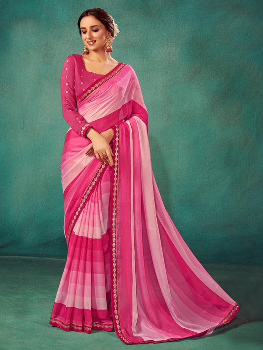 Lotus Pink Chiffon Saree