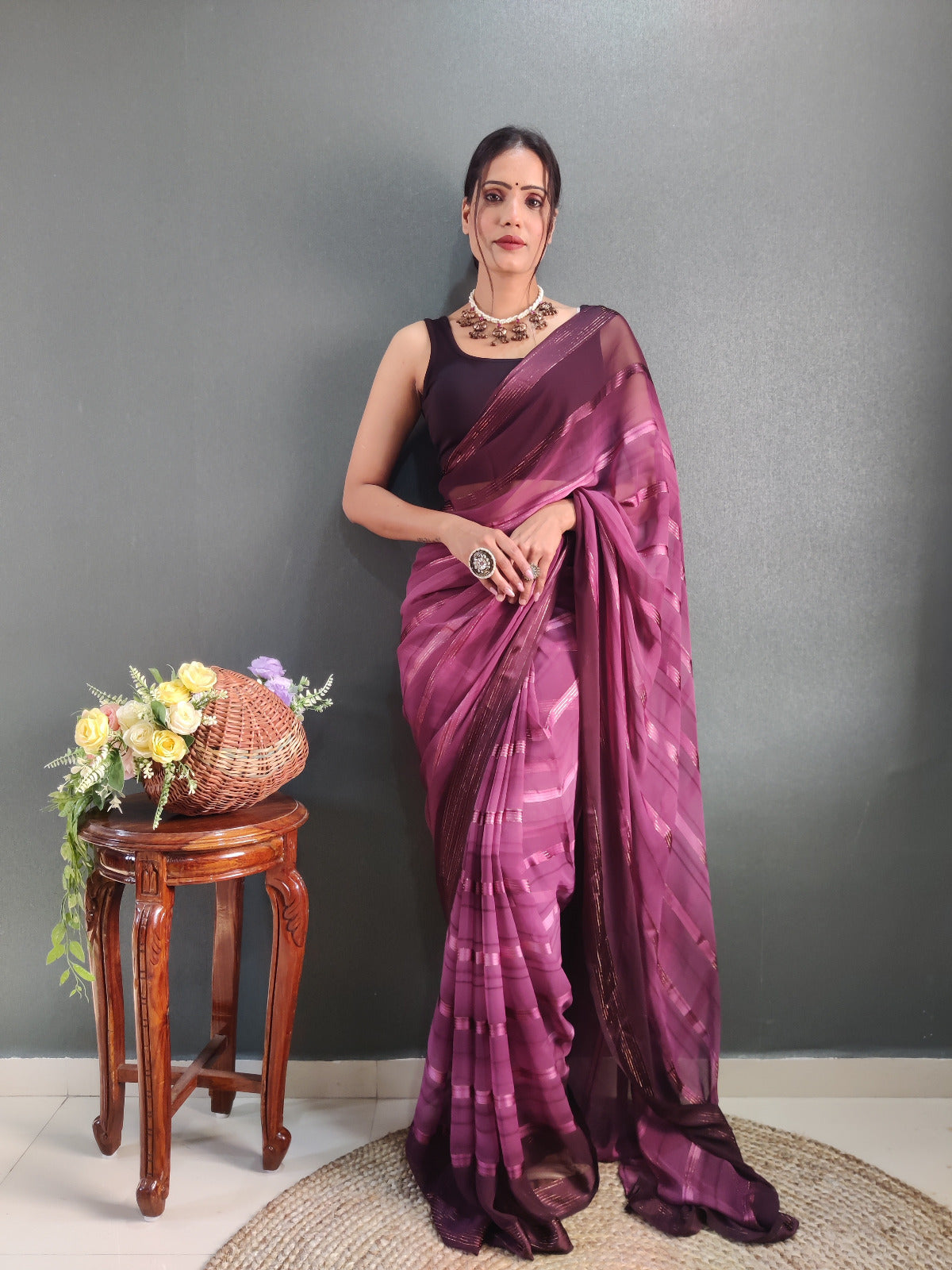 Magenta Pink Georgette Saree