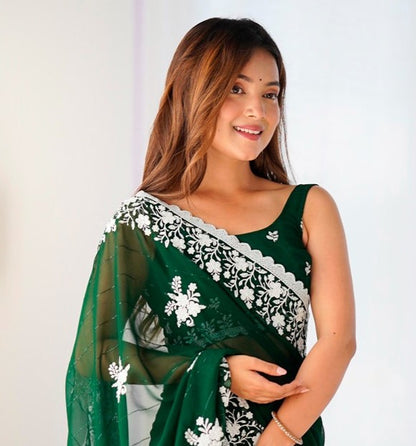 Mango Green Sequins Georgette Saree