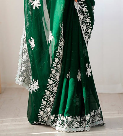 Mango Green Sequins Georgette Saree