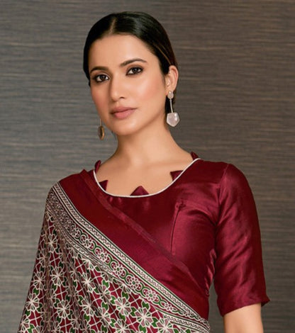 Maroon Ajrak Crepe Saree