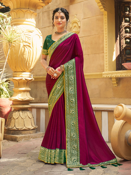 Maroon Red Vichitra Silk Silk Saree