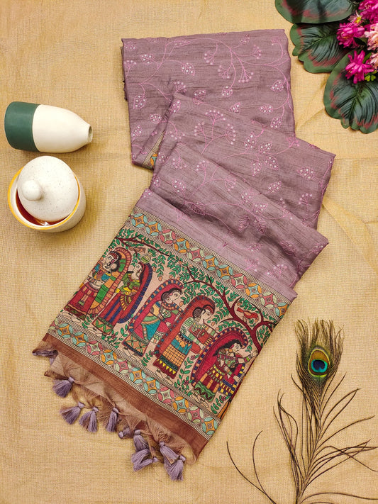 Mauve Premium Tussar Silk Saree