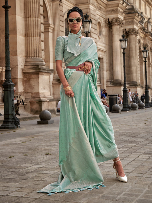 Mint Green Woven Banarasi Silk Saree