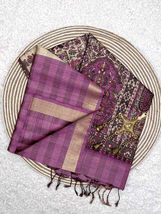 Mulberry Violet Premium Tussar Silk Saree