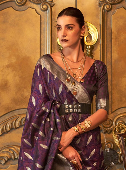 Mulberry Violet Woven Banarasi Silk Saree