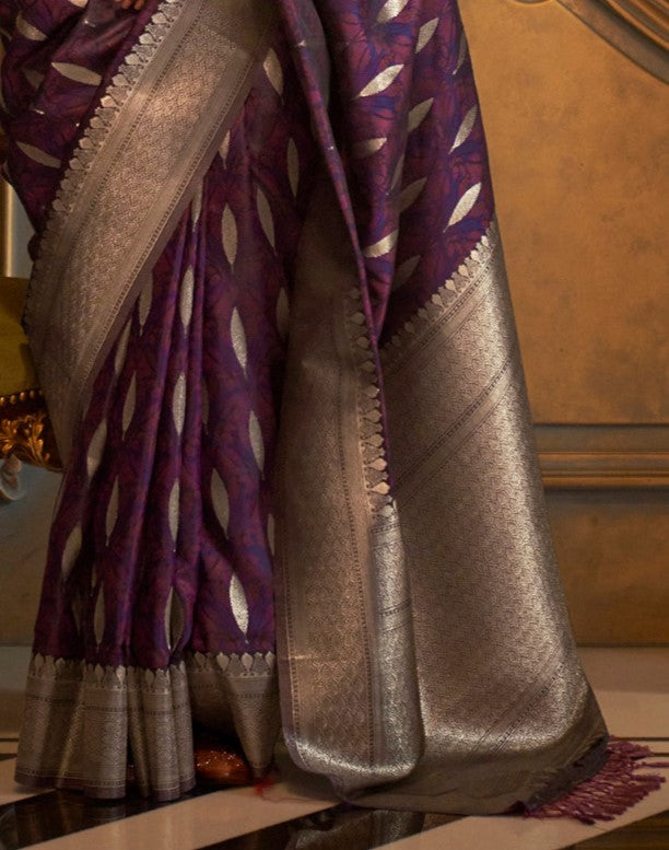 Mulberry Violet Woven Banarasi Silk Saree