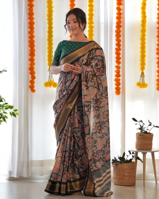 Multicolor Printed Silk Saree