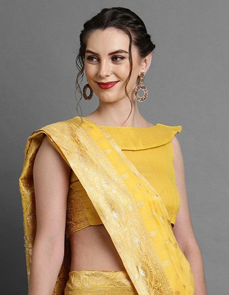 Mustard Yellow Woven Banarasi Saree