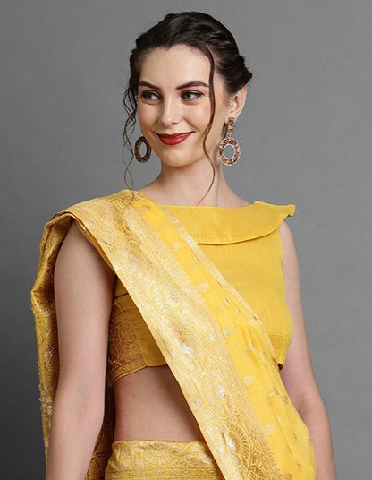 Mustard Yellow Woven Banarasi Saree