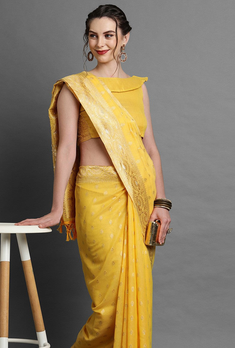 Mustard Yellow Woven Banarasi Saree