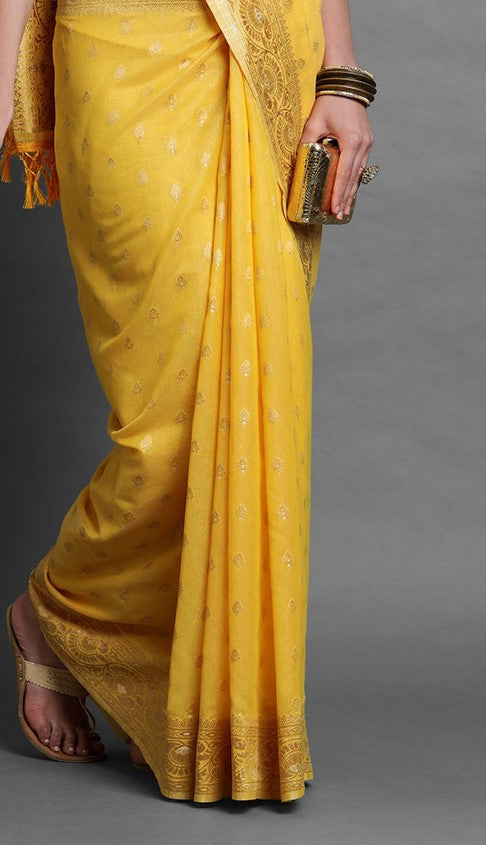 Mustard Yellow Woven Banarasi Saree