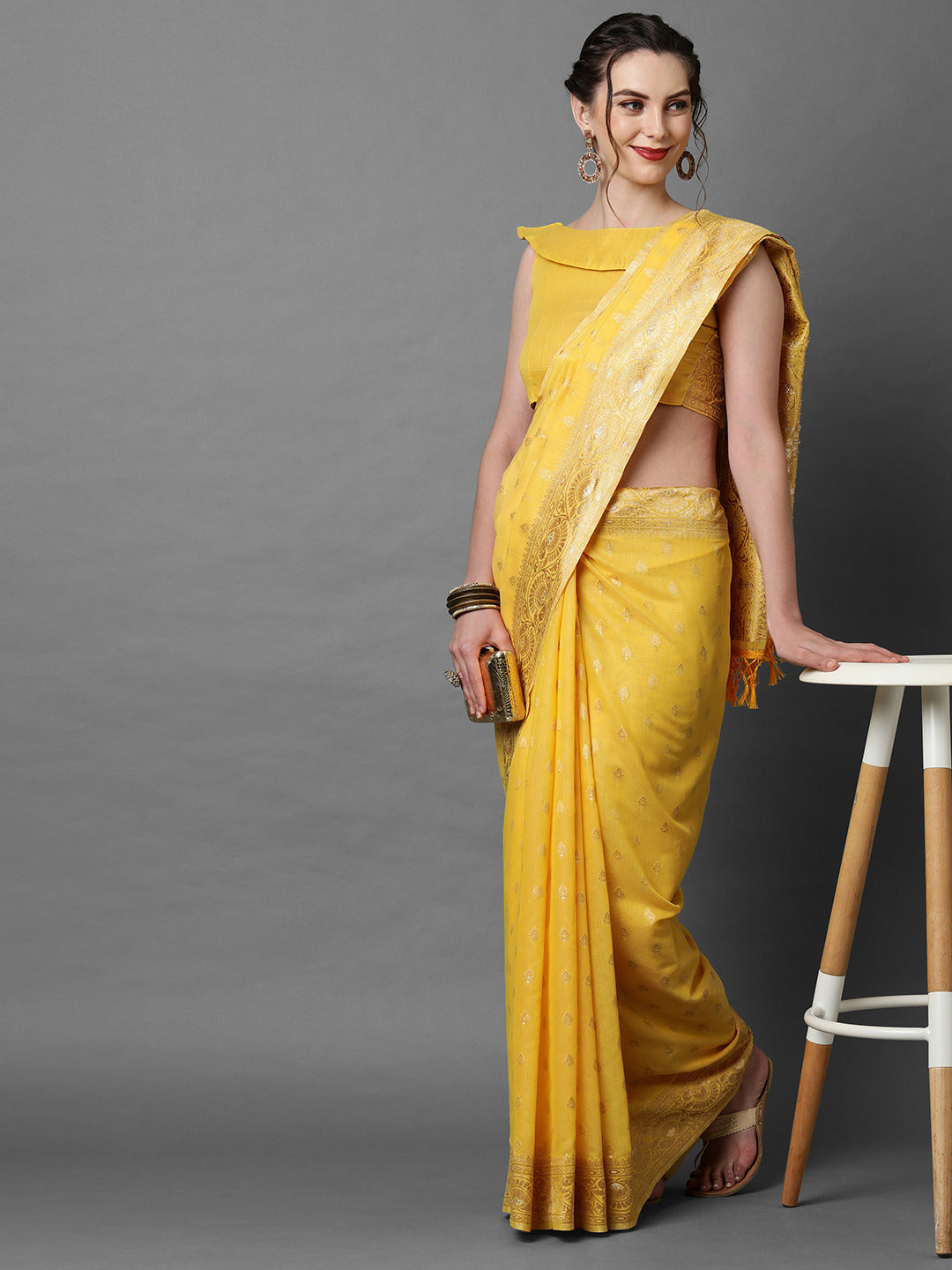 Mustard Yellow Woven Banarasi Saree