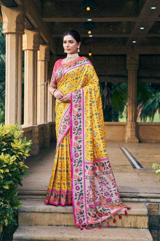 Mustard Yellow Soft Banarasi Silk Saree