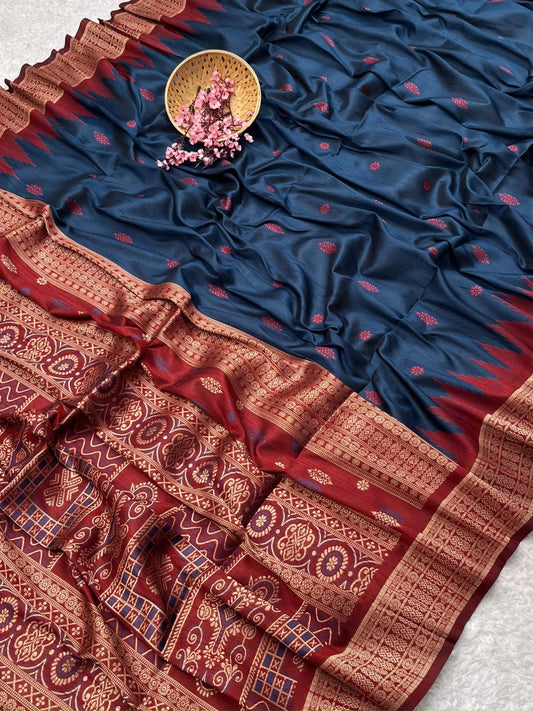 Navy Blue Desi Tussar Silk Saree