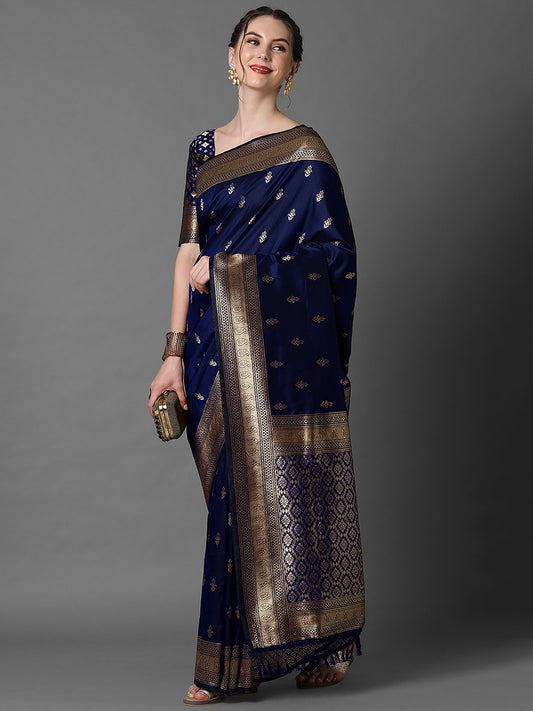 Navy Blue Woven Banarasi Silk Saree