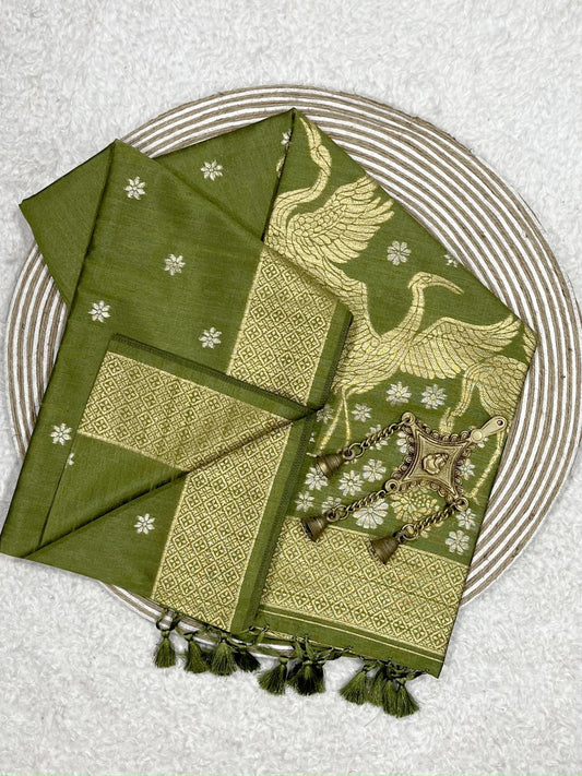 Olive Green Kosa Silk Saree