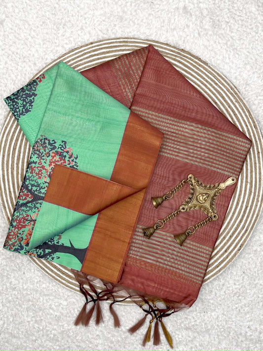 Parakeet Green Tussar Silk Saree