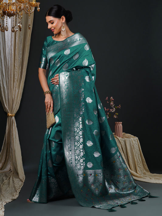 Parakeet Green Woven Banarasi Silk Saree