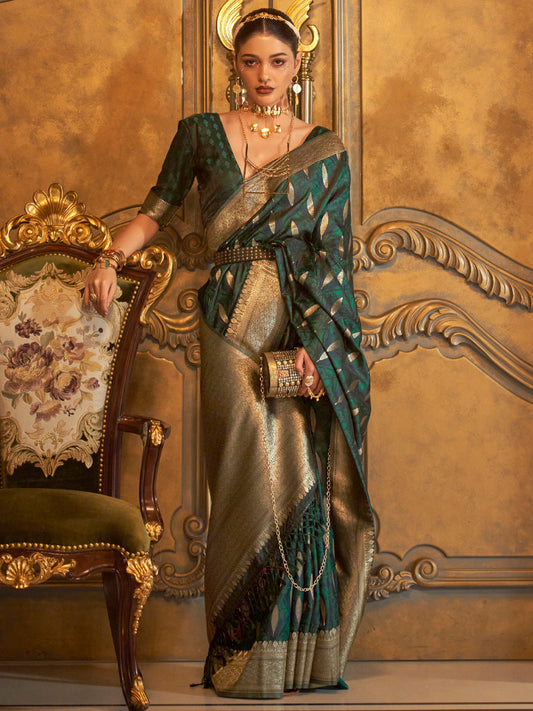 Pine Green Woven Banarasi Silk Saree