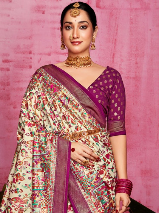 Plum Purple Tussar Silk Sungudi Saree