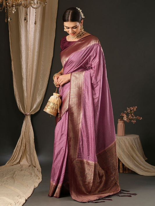 Rose Pink Woven Banarasi Silk Saree