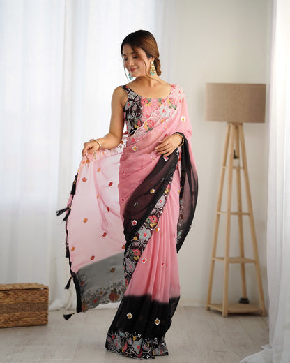 Rose Pink Embroidered Georgette Saree